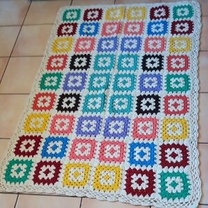 Vintage Handcrafted Multicolor Crochet Blanket
